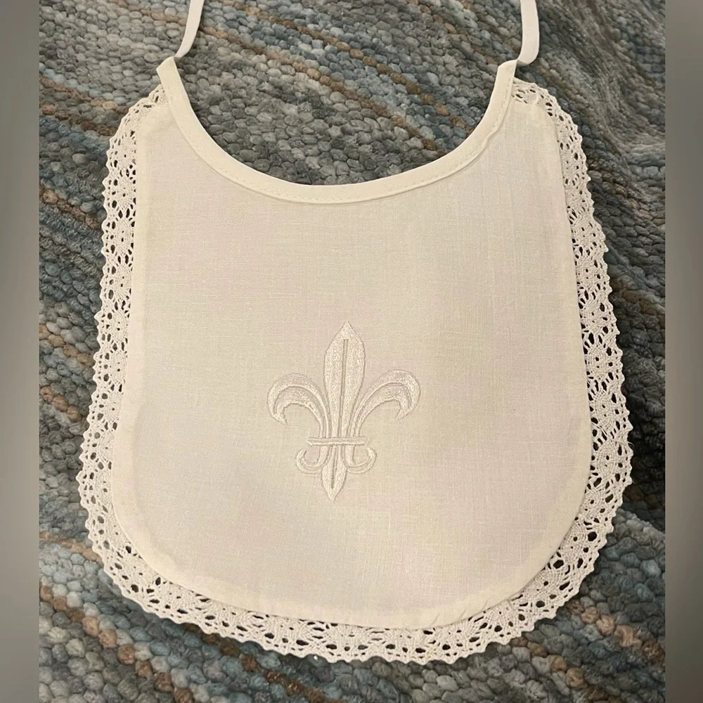 Linen Dedication, Christening, Baptismal Bib. Girls - Boys Newborn Fluer de Lis - Picture 3 of 6